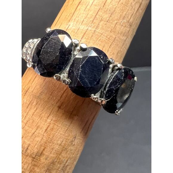 NEW midnight sapphire three stone ring in stainless steel size 7 - Picture 11 of 16